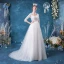 Affordable Ivory Wedding Dresses 2020 A-Line / Princess V-Neck Lace Flower 3/4 Sleeve Court Train