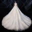 Charming Champagne Wedding Dresses 2020 Ball Gown High Neck Beading Lace Flower Cap Sleeves Backless Cathedral Train