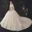 Luxury / Gorgeous Champagne Beading Wedding Dresses 2020 Ball Gown Off-The-Shoulder Sequins Lace Flower Short Sleeve Backless Royal Train