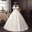 Modest / Simple Ivory Wedding Dresses 2020 Ball Gown Off-The-Shoulder Short Sleeve Backless Floor-Length / Long