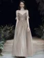 Fashion Brown Evening Dresses  2020 A-Line / Princess Spaghetti Straps Beading Rhinestone Sequins Sleeveless Backless Floor-Length / Long Formal Dresses