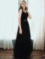 Elegant Black Prom Dresses 2020 A-Line / Princess Square Neckline Rhinestone Bow Sleeveless Backless Floor-Length / Long Formal Dresses