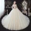 Eleganta Champagne Glittriga / Glitter Bröllopsklänningar 2020 Balklänning V-Hals Beading Rhinestone Paljetter Spets Blomma Långärmad Halterneck Royal Train