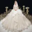 Charmant Ivoire Glitter Volants en Cascade Robe De Mariée 2020 Robe Boule Encolure Dégagée Perlage En Dentelle Fleur 1/2 Manches Dos Nu Cathedral Train