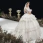 Luxury / Gorgeous Ivory Beading Cascading Ruffles Wedding Dresses 2020 Ball Gown Scoop Neck Appliques Rhinestone Sequins 3/4 Sleeve Backless Royal Train