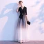 Elegant Black Evening Dresses  2020 A-Line / Princess V-Neck Star Sequins 1/2 Sleeves Backless Floor-Length / Long Formal Dresses