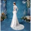 Elegant Ivory Lace Wedding Dresses 2020 Trumpet / Mermaid Scoop Neck Lace Flower Cap Sleeves Backless Sweep Train