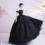 Classy Black Cascading Ruffles Prom Dresses 2020 Ball Gown Ruffle Off-The-Shoulder Rhinestone Lace Flower Sleeveless Backless Floor-Length / Long Formal Dresses