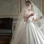 High-end Modest / Simple Ivory Satin Wedding Dresses 2021 Ball Gown Ruffle Off-The-Shoulder Short Sleeve Backless Royal Train Wedding