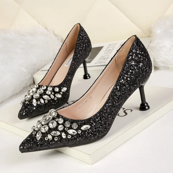 Glitter Goud Avond Pumps 2020 Rhinestone Pailletten 6 cm Naaldhakken / Stiletto Spitse Neus Pumps