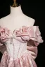 Lovely Blushing Pink Beading Pearl Sequins Printing Prom Dresses 2025 A-Line / Princess Off-The-Shoulder Short Sleeve Backless Bow Floor-Length / Long Prom Formal Dresses