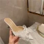 Fashion Black Street Wear Womens Sandals 2021 Pearl Bow 7 cm Stiletto Heels Pointed Toe Slipper & Flip flops High Heels