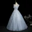 Charming Sky Blue Beading Sequins Appliques Prom Dresses 2025 Ball Gown Square Neckline Sleeveless Backless Floor-Length / Long Prom Formal Dresses