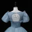 Chic / Beautiful Pool Blue Prom Dresses 2022 Ball Gown Scoop Neck Beading Puffy Short Sleeve Backless Floor-Length / Long Formal Dresses