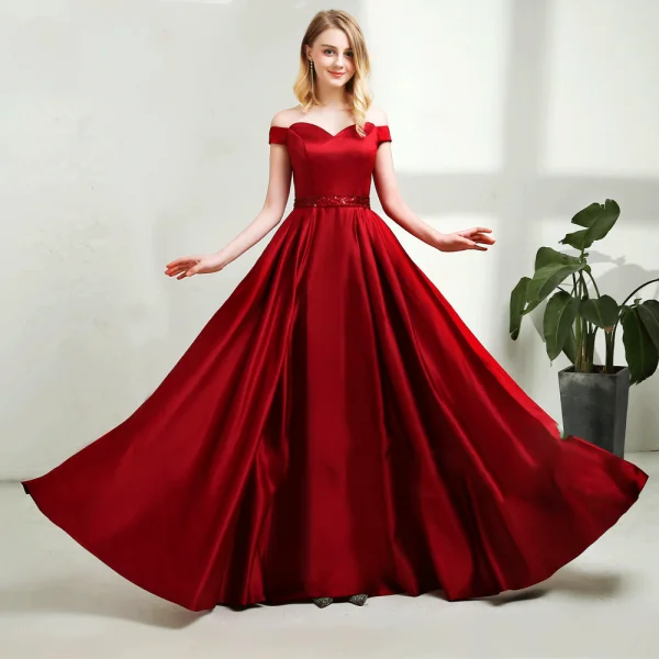 Chic / Beautiful Blushing Pink Prom Dresses 2018 A-Line / Princess Off-The-Shoulder Backless Short Sleeve Floor-Length / Long Formal Dresses