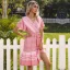 Summer Street Wear Resort Wear Beach Sky Blue Printing Women Dresses 2021 V-Neck Short Sleeve Sash