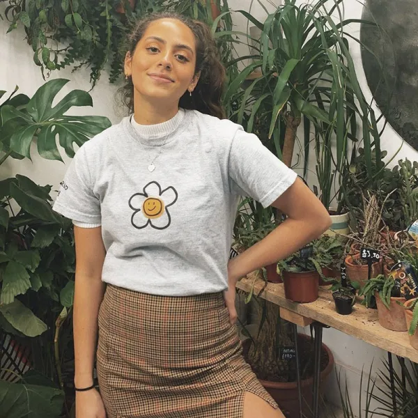 Fashion Summer Casual Grey Printing Flower T-Shirts 2021 Cotton Scoop Neck Short Sleeve Loose Women's Tops T-shirt
