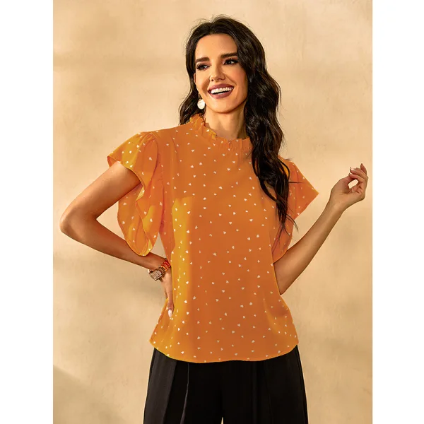 Fashion Yellow Street Wear Spotted T-Shirts 2021 Scoop Neck Bell sleeves Women T-shirt