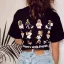 Casual Summer Black Loose Cartoon Printing Cotton T-Shirts 2021 Scoop Neck Short Sleeve Women's Tops T-shirt