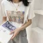 Casual Summer Cartoon Printing Grey Loose T-Shirts 2021 Cotton Scoop Neck Short Sleeve Women's Tops