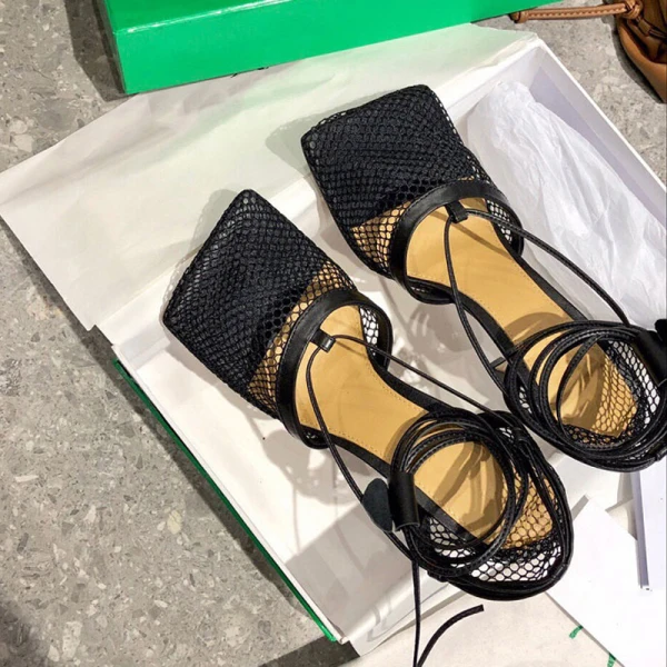 Fashion Summer Green Street Wear Womens Sandals 2021 Pierced Ankle Strap Square Toe 8 cm Stiletto Heels Sandals High Heels
