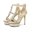 Charming Champagne Rhinestone Wedding Shoes 2021 Leather 12 cm Stiletto Heels T-Strap Open / Peep Toe Wedding Sandals High Heels