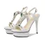 Charmant Sexy Champagne Faux Diamant Soirée Sandales Femme 2021 Cuir T-Strap 12 cm Talons Aiguilles Peep Toes / Bout Ouvert Sandales Talons Hauts