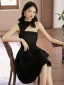 Fashion Summer Black Homecoming Graduation Dresses 2021 A-Line / Princess One-Shoulder Sleeveless Backless Bow Knee-Length Formal Dresses