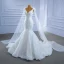 High End Weiß Spitze Blumen Brautkleider / Hochzeitskleider 2021 Meerjungfrau V-Ausschnitt Lange Ärmel Rückenfreies Hof-Schleppe Hochzeit