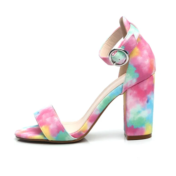 Fashion Summer Street Wear Multi-Colors Womens Sandals 2021 Ankle Strap 9 cm Thick Heels Open / Peep Toe Womens Sandals High Heels