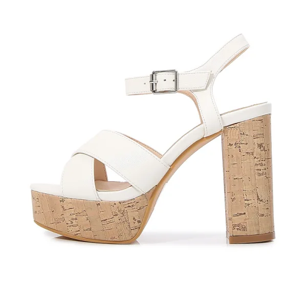 Fashion Yellow Street Wear Womens Sandals 2021 Ankle Strap 10 cm Thick Heels Open / Peep Toe Womens Sandals High Heels