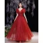 Charming Burgundy Glitter Evening Dresses  2021 A-Line / Princess V-Neck Beading Sequins Short Sleeve Backless Floor-Length / Long Formal Dresses