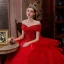 Charming Red Glitter Beading Cascading Ruffles Wedding Dresses 2021 Ball Gown Off-The-Shoulder Short Sleeve Backless Royal Train Wedding