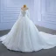 Luxury / Gorgeous High-end Ivory Glitter Beading Crystal Rhinestone Wedding Dresses 2021 Ball Gown High Neck Appliques Sequins 3/4 Sleeve Royal Train