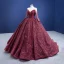 High-end Burgundy Beading Sequins Prom Dresses 2021 Scoop Neck Long Sleeve Court Train Prom Formal Dresses