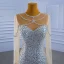 Sparkly Charming Silver Beading Sequins Rhinestone 2021 Trumpet / Mermaid Scoop Neck Long Sleeve Court Train Wedding Dresses