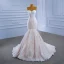 Charming Champagne Beading Lace Flower Wedding Dresses 2021 Trumpet / Mermaid Strapless Long Sleeve Backless Court Train Wedding