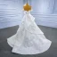 Charmant Ivory / Creme Perlenstickerei Pailletten Spitze Blumen Fallende Rüsche Brautkleider / Hochzeitskleider 2021 A Linie Off Shoulder Kurze Ärmel Rückenfreies Hof-Schleppe Hochzeit