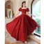 Vintage / Retro Red Satin Prom Dresses 2021 A-Line / Princess Square Neckline Short Sleeve Backless Floor-Length / Long Prom Dresses