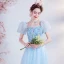 Chic / Belle Bleu Ciel Robe De Bal Robe De Bal 2021 Princesse Encolure Carrée Perlage Perle Paillettes En Dentelle Fleur Manches Courtes Dos Nu Longue Promo Robe De Ceremonie