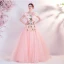 Flower Fairy Candy Pink Ruffle Prom Dresses 2021 A-Line / Princess V-Neck Lace Flower Appliques Long Sleeve Backless Floor-Length / Long Prom Formal Dresses