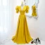Vintage / Retro Gold Prom Dresses 2021 A-Line / Princess Floor-Length / Long V-Neck Puffy Short Sleeve Backless Prom Formal Dresses