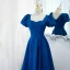 Vintage / Originale Océan Bleu Satin Robe De Bal 2021 Princesse Encolure Carrée Gonflée Manches Courtes Dos Nu Longue Promo Robe De Ceremonie