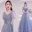 Charming Sky Blue Prom Dresses 2021 A-Line / Princess Square Neckline Beading Star Sequins Rhinestone Long Sleeve Backless Floor-Length / Long Prom Formal Dresses