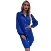 Modest / Simple Summer Street Wear Solid Color Royal Blue Loose Women Dresses 2021 Covered Button Lapel  Long Sleeve Women's Tops