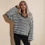 Mode Vert Tricot Rayé Vêtement de rue Ample Chandails 2021 Coton V-Cou Manches Longues Hauts