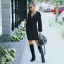 Fall Winter Street Wear Sky Blue Regular Women Dresses 2021 Cotton V-Neck Long Sleeve Sash
