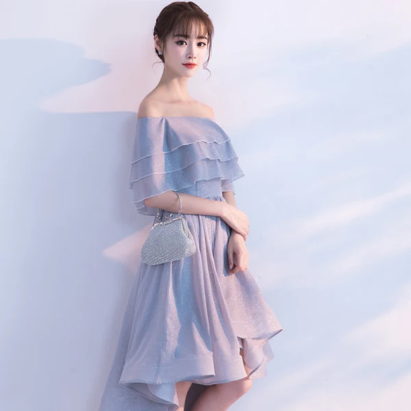Glitter Argenté Robe De Cocktail 2017 De l'épaule Volants Asymétrique Robe De Ceremonie
