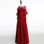 Modern / Fashion Burgundy See-through Evening Dresses  2018 A-Line / Princess Scoop Neck Long Sleeve Beading Sash Floor-Length / Long Ruffle Backless Formal Dresses
