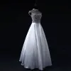 Luxury / Gorgeous Pearl Prom Dresses 2017 High Neck Beading Crystal Backless White Satin Formal Dresses